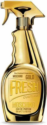 A gold-colored perfume bottle shaped like a spray bottle.
