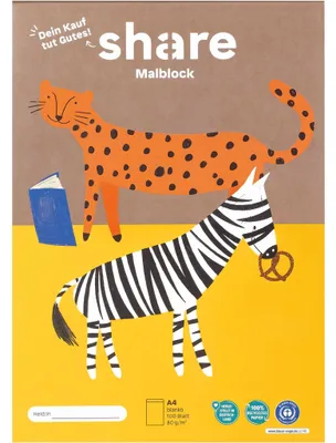 Produktbild von share Malblock DIN A4, 100 Blatt, 100% recyceltem Papier 80g/qm