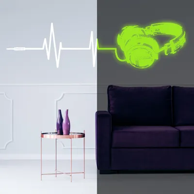 Immagine prodotto di Decords, Adesivo da parete – Cuffie da DJ luminose, 99 x 33 cm