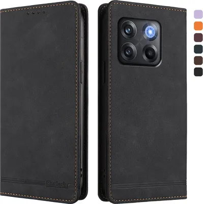Produktbild von Hülle für OnePlus 10T, Retro Kunstleder Ständer Klapphülle mit Kartenfächer und Magnetische Schwarz
