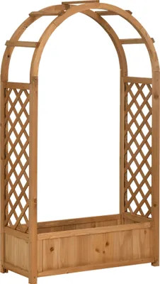 Produktbild von Outsunny Spalier-Pflanzgefäß mit Bogen, Pflanzgefäß mit Rankhilfe, Pflanzgefäß mit Gitter, Pflanzen, Blumen, Gartendekoration, Terrasse, Balkon, 83 x 36 x 152 cm, Natur