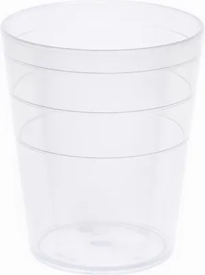 A clear plastic cup with measurement lines.