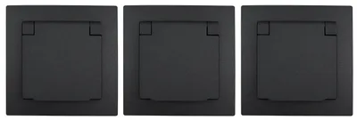 Produktbild von 3er-Pack Schutzkontakt-Steckdose McPower "Flair", 250V/16A, UP, Klappdeckel, IP44, anthrazit, matt