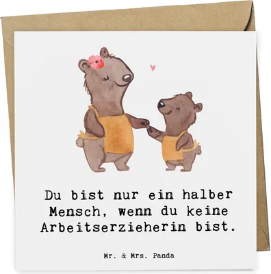 Produktbild von Mr. & Mrs. Panda Klappkarte Arbeitserzieherin Herz - Weiß - Geschenk, Grußkarte, Studium, doppelkarte, Ausbildung, anlasskarte, Glückwunschkarte, Beruf, faltkarte, Spruch