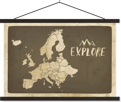Produktbild von MuchoWow® Textilposter Karte Europa - Vintage - Zitat 150x100 cm mit schwarzem Rahmen - Schlafzimmer