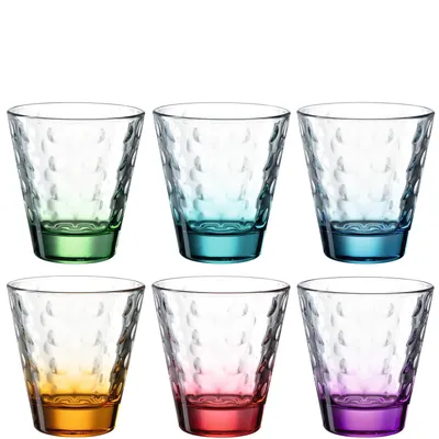 Produktbild von Leonardo Trinkglas Optic 6 Stück sortiert, Becher, Wassergläser, Kalk-Natron Glas, bunt, 215 ml, 025922