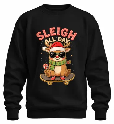 Obrázek produktu pro Uni mikina s kapucí Sleigh All Day Reindeer with Sunglasses Skateboard Christmas, černá, M
