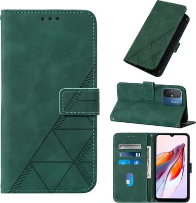 Image de Etui en cuir pour Xiaomi Redmi 12C /Poco C55 étui design avec embossage, porte-cartes et support vert
