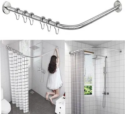 Produktbild von Famanu L-förmige Duschvorhangstange weiß, 70 × 160 cm, ohne Deckenstütze