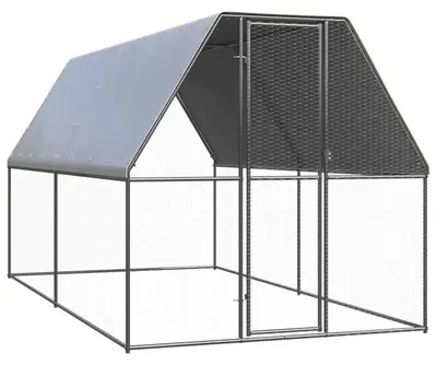 Image de Enclos extérieur pour poules et canards - Poulailler accessible de 2 x 4 x 2 mètres - Structure en acier inoxydable - Toit en polyéthylène - Étanche - Adapté aux petits animaux