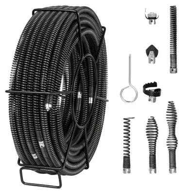 Obrázok produktu pre VEVOR špirála na čistenie potrubia 30 m x 16 mm, profesionálny kábel na čistenie potrubia so 7 nožmi na 20-100 mm potrubia, dutá kanalizačná špirála na umývadlo, podlahový odtok, WC