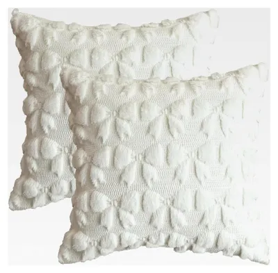 Produktbild von Cremeweiße Schleife Weicher Künstlicher Pelz Kissenbezüge 2er Set, 45x45 cm Plüsch Samt Sofakissen Zierkissenbezug Schlafzimmer Dekoration