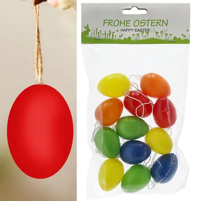 Produktbild von Ostereier zum Aufhängen 12er Set 2,5x4cm bunt Kunststoff Eier Dekoeier Kunststoffeier Ostern Osterdeko