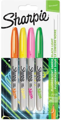 Produktbild von Sharpie Permanentmarker Neon, 4 Stück, Fein, Rundspitze, wasserfest, schnelltrocknend, fluoreszierend unter UV-Licht, für fast alle Oberflächen, Kunststoff, Blister, Xylol- und Toluolfrei