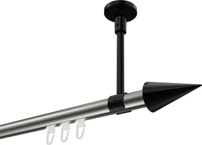 Produktbild von Interdeco Innenlaufstange / Gardinenstange mit Innenlauf Edelstahl-Optik / Schwarz, Typ Sonette Savio (Kegel) Deckenmontage, 20 mm Ø 1-läufig, 140 cm