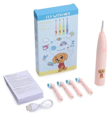 Produktbild von Elektrische rotierende Kinderzahnbürste - Wiederaufladbar - 5 Reinigungsmodi - 4 Bürstenköpfe - IPX7-wasserdicht - 2-Minuten-Timer - USB-C-Ladung - Rosa