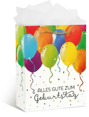 Produktbild von Papiertüten mit Henkeln für Geburtstage, 25x21x10 cm