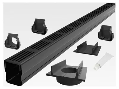 Produktbild von Entwässerungsrinne Set 8,00 m | Aluminium Schwarz | Typ 65x60