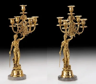 Produktbild von Casa Padrino Luxus Barock Kerzenhalter Set Gold / Grau Ø 22 x H. 48 cm - Handgefertigte Barockstil Bronze Kerzenständer - Barock Deko Accessoires - Barock Interior - Barock Möbel