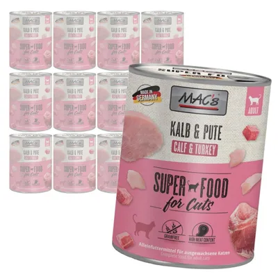 Produktbild von MAC's 12x800g getreidefreies Nassfutter für Katzen, Kalbfleisch, Putenfleisch