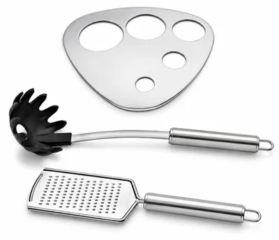 Imagen del producto de Conjunto de servir pasta de Karl Weis, que incluye un dosificador, una cuchara para espagueti y un rallador