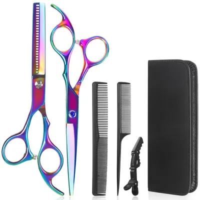 Immagine prodotto di Set di forbici professionali per parrucchiere, 6 in 1, acciaio inossidabile, 6,7 pollici, colorate