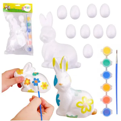 Produktbild von Leantoys Osterset Styroporeier 9-tlg. Hasenfigur bemalen