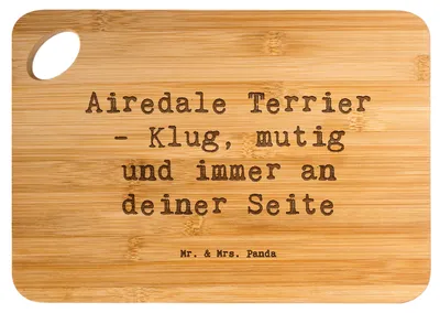 Produktbild von Mr. & Mrs. Panda snackbrett Spruch Airedale Terrier - Transparent - Geschenk, großer Hund, Hunderassen Beschreibung, Holzbrett, Hunderasse, Schneidebrett, treu, Loyalität