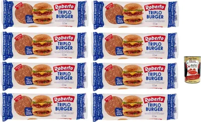 Produktbild von Roberto Triplo Burger Con Semi Di Sesamo, triple Hamburger buns, Hamburgerbrötchen, 8x 240 g + Italian Gourmet polpa 400g