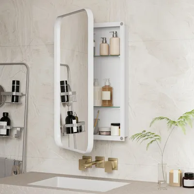 Produktbild von STILVORA Spiegelschrank mit Metallrahmen, Spiegel und verstellbaren Einlegeböden, Wandschrank mit Stauraum für Bad, Wohnzimmer und Schlafzimmer
