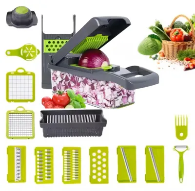 Produktbild von Gemüseschneider multifunktional 15-in-1 Würfelschneider Mandoline Gemüsehobel manuell Obstschneider Kunststoff BPA-frei 8 austauschbare Edelstahlklingen, Gemüseschäler & Eiertrenner