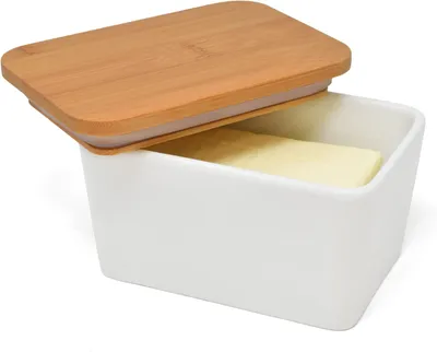 Produktbild von Joejis Butterdose Keramik 500ML mit Bambusdeckel - Perfekt für die Aufbewahrung von Butter Käse und Lebensmitteln