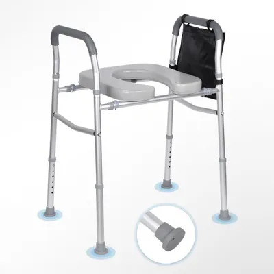 Image de Chaise de toilette Réglable en hauteur Chaise de toilette avec accoudoirs et seau de toilette Rehausseurs de siège de toilette réglables en largeur et en hauteur