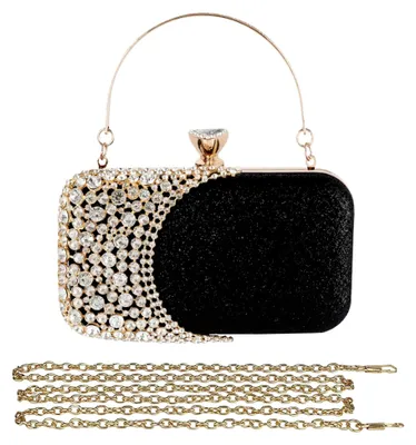 Produktbild von Abendtasche Strass Damen Diamant Clutch Bag Klein Tasche Schultertasche Abnehmbarer Kette Handtasche Elegante Umhängetasche für Hochzeit Abendparty Tanzparty Geburtstag Bankett Schwarz