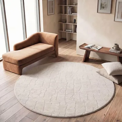Produktbild von TT Home Wohnzimmer Teppich Schlafzimmer Hochflor Skandinavisch Boho Waschbar Abstraktes Muster Einfarbig Weich 3D Waschbar Größe 160 cm Rund