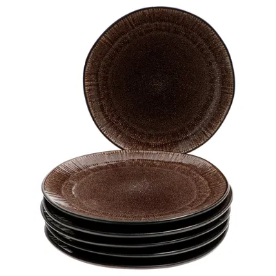 Obrázek produktu pro Reactive Glaze Brown Sada 6 dortových talířů 6 osob Hnědé snídaňové talíře