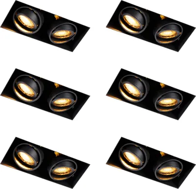 Produktbild von QAZQA - Set mit 6 Einbauspots schwarz verstellbar randlos 2-Lichter - Oneon Honey I Wohnzimmer I Schlafzimmer - Stahl - LED geeignet GU10
