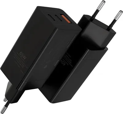 Obrázek produktu pro USB-C nabíječka 65 W, rychlé nabíjení, USB-A port, značka SHUMEIFANG, černá, 3 v 1, kompatibilní s QC a Samsung