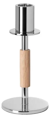Produktbild von FINK Leuchter PORTERO - Kerzenhalter aus Eichenholz und Metall vernickelt, braun, silberfarben, für Stabkerzen, H 21 cm