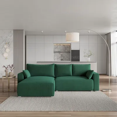 Zdjęcie produktu dla Masseno Narożnik FORIL P z funkcją spania i pojemnikiem na pościel Kształt L, Rozkładana sofa, Rogówka - Zielony, POSO 14