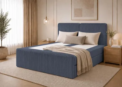 Produktbild von Boxspringbett ALIS Bett mit Bettkästen Doppelbett Stauraum Schlafzimmer Polsterbett aus Cordstoff (140x200, Dunkelblau - Tilia 77, ohne Topper)