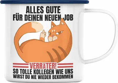 Produktbild von Trendation - Jobwechsel Emaille Tasse Geschenk Neuer Job Abschied Abschiedsgeschenk Kollege Kollegin Alles Gute Für Den Neuen Job Lustig (Blau)