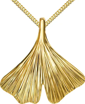 Produktbild von Anhänger 585 Gold 14Karat 14K mit Ginkgo-Blatt Gold für Damen Mit Kette 925 Silber vergoldet Länge 60 cm