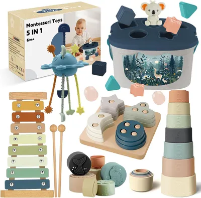Image de Jouets Montessori pour bébés à partir de 6 mois - Jouets sensoriels pour bébés