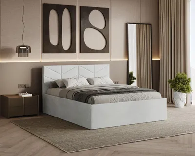 Produktbild von Polsterbett LOSANGE mit Kopfteil, 180x200 cm, Doppelbett mit Bettkasten und Lattenrost aus Holz, Velourstoff, Farbe: Hellgrau