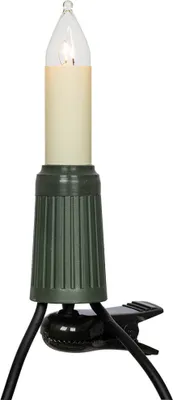 A single Christmas tree light with a clip attachment.