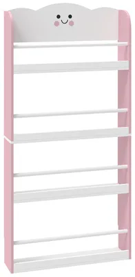 Produktbild von Kinderbücherregal mit 4 Etagen, Wandmontiertes Bücherregal für Kinderzimmer, Spielzimmer, Wohnzimmer, Rosa