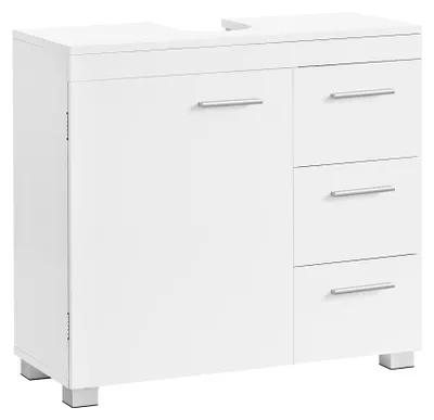 Waschtischunterschrank, 3 Schubladen, 1 Tür, 70x30x64 cm, weiß