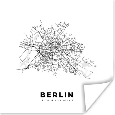 Produktbild von MuchoWow® Poster Deutschland - Berlin - Stadtplan - Karte - Schwarz-Weiß - Karte 75x75 cm - Wand Dekoration
