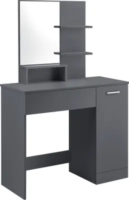Produktbild von Toaletný stolík so zrkadlom Skrinka a zásuvka Toaletný stolík 138 x 90 x 38 cm Toaletný stolík s policami z drevotriesky Tmavo sivá [sk.casa]